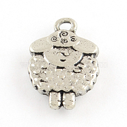 Sheep Tibetan Style Alloy Pendants, Cadmium Free & Lead Free, Antique Silver, 19x12.5x4mm, Hole: 2.5mm, about 323pcs/1000g(TIBEP-Q052-27AS-LF)