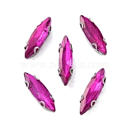 Horse Eye Sew on Rhinestone, Multi-strand Links, Glass Rhinestone, with Stainless Steel Prong Settings, Garments Accessories, Faceted, Deep Pink, 15x4x4mm, Hole: 1mm(RGLA-L028-08E-05)