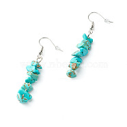 Synthetic Turquoise Chip Beads Dangle Earrings, Brass Jewelry for Girl Women, Platinum, 53.5~54.5mm, Pin: 0.5mm(EJEW-JE04649-09)