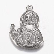 304 Stainless Steel Pendants, Jesus, for Easter, Stainless Steel Color, 40.5x31x3mm, Hole: 2.5mm(STAS-Z012-16P)