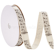 Polyester Ribbon, for Gift Wrapping, Party Decoration, Floral White, Flat, Musical Note Pattern, 5/8 inch(15mm), about 20 yards/roll(DIY-WH0410-50)