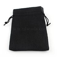 Polyester Imitation Burlap Packing Pouches Drawstring Bags, for Christmas, Wedding Party and DIY Craft Packing, Black, 23x17cm(ABAG-R005-17x23-09)