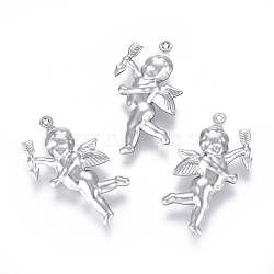 304 Stainless Steel Pendants, Matte, Angel/Cupid/Cherub, Stainless Steel Color, 29x16.5x5mm, Hole: 0.8mm(STAS-F227-10-MP)