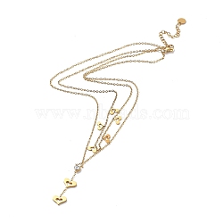 Golden 304 Stainless Steel Cable Chains Double Layer Necklace, with Cubic Zirconic Charms, Heart, 15.83 inch(40.2cm)(NJEW-Z027-01A)