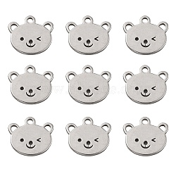 304 Stainless Steel Charms, Stainless Steel Color, Bear Pattern, 8.5x9.5x1mm, Hole: 1mm(STAS-CJC0008-10P-03)