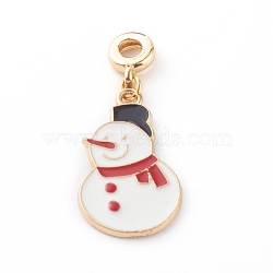 Christmas Alloy Enamel Pendants, with Brass Tube Bails, Christmas Snowman, Golden, 24x14x1.5mm, Hole: 3mm(PALLOY-JF00709-04)