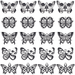 20Pcs 5 Style Alloy Enamel Pendants, Platinum, Butterfly with Skull, Black, 19~23x28~30mm, 4pcs/style(ENAM-SC0003-92)