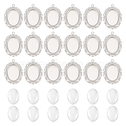 50Pcs 316 Surgical Stainless Steel Pendant Cabochon Settings, Oval, with 50Pcs Transparent Glass Cabochons, Stainless Steel Color, Tray: 18x13mm, 28x20x1mm, Hole: 1.5mm(STAS-UN0049-60)