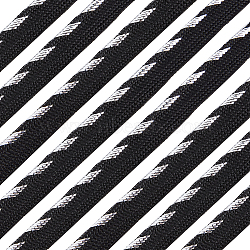 Polyester Ribbons, Single Edge with Stripe, for Costume Accessories, Flat, Black, Silver, 3/8 inch(11mm), about 16.40 Yards(15m)/Card(OCOR-WH0060-72A)