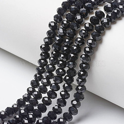 Opaque Solid Color Glass Beads Strands, Faceted, Rondelle, Black, 10x8mm, Hole: 1mm, about 63~65pcs/strand, 49~50cm(EGLA-A034-P10mm-D18)