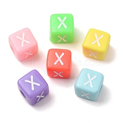 Opaque Acrylic European Beads, Large Hole Beads, Cube with Letter X, Mixed Color, 10x9x9~9.5mm, Hole: 4mm, about 580pcs/500g(AC-CBA7A73-01X)
