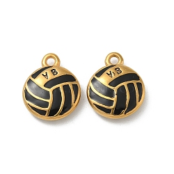 Ion Plating(IP) 304 Stainless Steel Pendants, with Enamel, Real 18K Gold Plated, Volleyball Charm, Black, 17x14x4mm, Hole: 1.6mm(STAS-R008-09G-04)