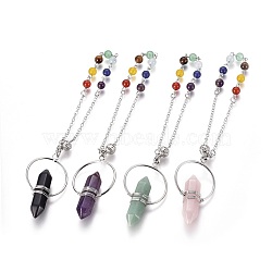 Chakra Natural Mixed Gemstone Pointed Dowsing Pendulums, with Mixed Stone and Brass Findings, Bullet, 205mm(BJEW-L663-01)