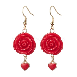 Resin Dangle Earrings, with Alloy Enamel Findings, Halloween Rose & Heart, Red, 69x18mm, 4pair/set(EJEW-JE06014-S)