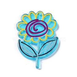 Acrylic Pendants, Sunflower, Blue, 40.5x27x2.8mm, Hole: 1.5mm(OACR-R271-07C)