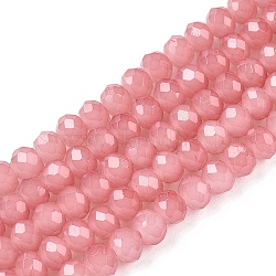 Baking Painted Imitation Jade Glass Bead Strands, Faceted Rondelle, Light Coral, 4x3mm, Hole: 1mm, about 113~115pcs/strand, 41~42cm(X-DGLA-A034-J4MM-A31)