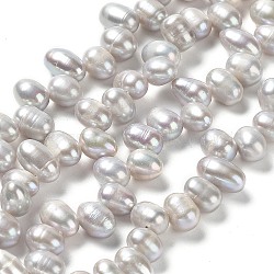 Natural Cultured Freshwater Pearl Beads Strands, Rice, Silver, 7~10x6~7mm, Hole: 0.2mm, about 63~64pcs/strand, 13.62~13.86 inch(34.6~35.2cm)(PEAR-J007-69)