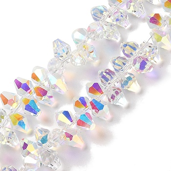 AB Color Plated Electroplate Beads Strands, Faceted, Rhombus, White, 8.5x6mm, Hole: 0.9mm, about 98~99pcs/strand, 12.99~14.57''(33~37cm)