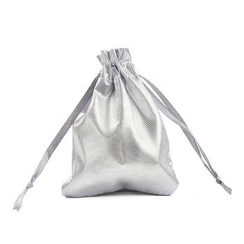 Rectangle Cloth Bags, with Drawstring, Silver, 9x6.5cm