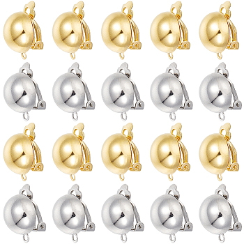 32Pcs 2 Colors Half Round Brass Clip-on Earring Findings, with Loops, for Non-Pierced Ears, Platinum & Golden, 20x13mm, Hole: 3mm, 16Pcs/color