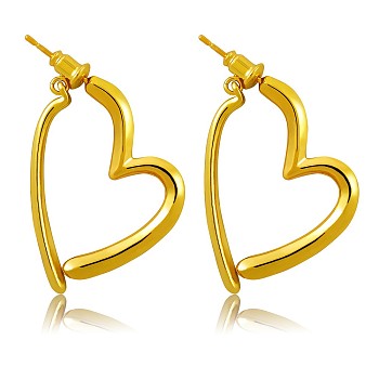 Brass Heart Dangle Stud Earrings with 925 Sterling Silver Pins for Women, Golden, 36x33mm, Pin: 0.8mm