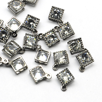 Rhombus Alloy Charms, with Cubic Zirconia, Gunmetal, 14x11x5mm, Hole: 1.5mm