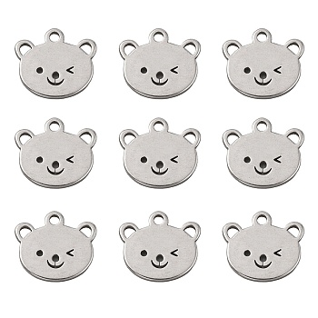 304 Stainless Steel Charms, Stainless Steel Color, Bear Pattern, 8.5x9.5x1mm, Hole: 1mm