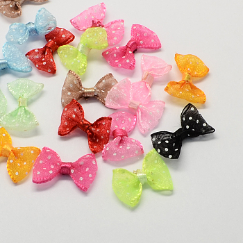 Handmade Woven Costume Accessories, Dot Printed Organza Bowknot, Mixed Color, 15x23x5mm, about 500pcs/bag