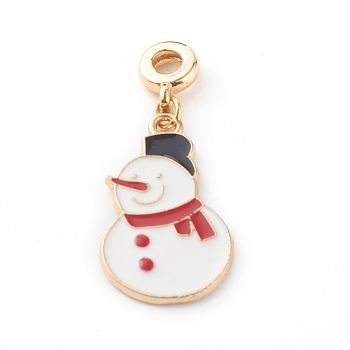 Christmas Alloy Enamel Pendants, with Brass Tube Bails, Christmas Snowman, Golden, 24x14x1.5mm, Hole: 3mm