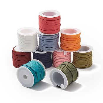(Defective Closeout Sale: Bad Spool) Eco-Friendly Flat Faux Suede Cords, Faux Suede Lace, Mixed Color, 3~5x1~1.5mm, about 5.47 Yards(5m)/Roll
