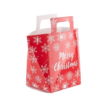 Christmas Theme Rectangle Foldable Creative Kraft Paper Gift Bag, with Handle, Wedding Favor Bag, Snowflake Pattern, 15.5x8x17.5cm