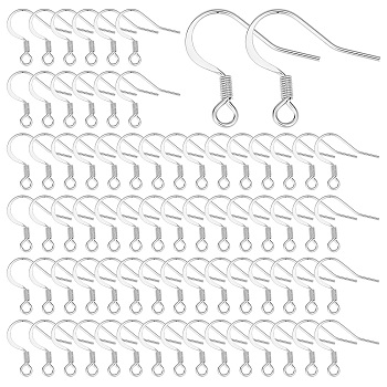 100Pcs 304 Stainless Steel French Earring Hooks, Flat Earring Hooks, Ear Wire, with Horizontal Loop, Stainless Steel Color, 14x17x2mm, Hole: 2mm, 21 Gauge, Pin: 0.7mm