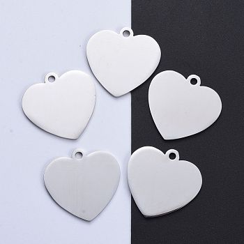 304 Stainless Steel Pendants, Manual Polishing, Blank Stamping Tags, Heart, Stainless Steel Color, 33x34x1.8mm, Hole: 2.8mm