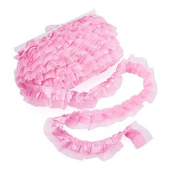2-Layer Pleated Satin Organza Ribbons, Hot Pink, 1-5/8 inch(40mm), 21.8yards/card