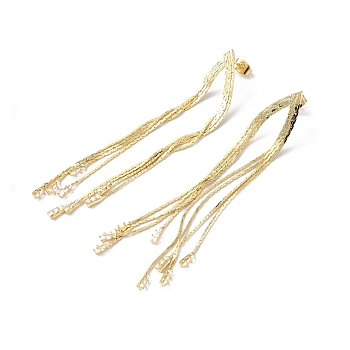 Brass Chain Tassel Dangle Stud Earrings for Women, Real 18K Gold Plated, 75~76x13mm, Pin: 0.8mm