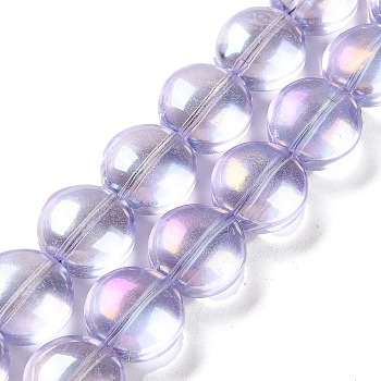 Baking Paint Glass Beads Strands, Flat Round, Lavender, 12~12.5x8~8.5mm, Hole: 1mm, about 50pcs/strand, 23.54''(59.8cm)