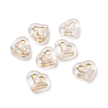 Transparent Plating Acrylic Beads, Golden Metal Enlaced, Heart, Clear, 12.5x14.7x5mm, Hole: 1.8mm, about 750pcs/500g