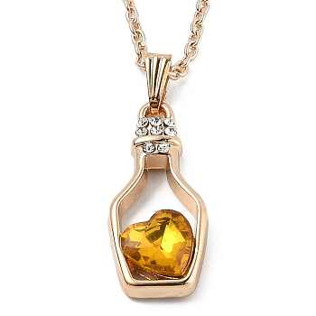 Alloy Resin Pendant Necklaces, with Cable Chains, Bottle with Heart, Light Gold, Gold, 16.73 inch(42.5cm)