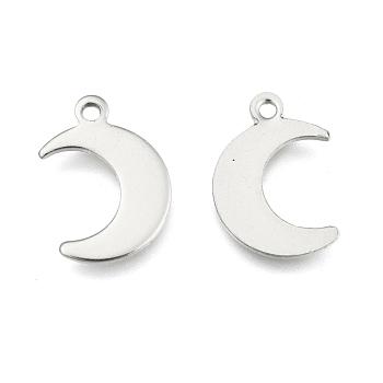 Crescent Moon Stainless Steel Charms Pendants, Stainless Steel Color, 15.5x10.5x1mm, Hole: 1mm
