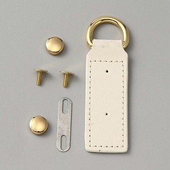 Alloy D Ring Clasps with PU Leather Tab, Screw Rivet & Shim, for DIY Bag Handle Accessories, Floral White, 0.8~9.3x0.85~1.2x0.04~0.5cm