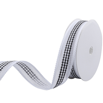 1 Roll Polyester Ribbons, Tartan Pattern, for Making Bowknot, Black, 1 inch(25mm), about 20.00 Yards(18.29m)/Set