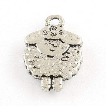 Sheep Tibetan Style Alloy Pendants, Cadmium Free & Lead Free, Antique Silver, 19x12.5x4mm, Hole: 2.5mm, about 323pcs/1000g