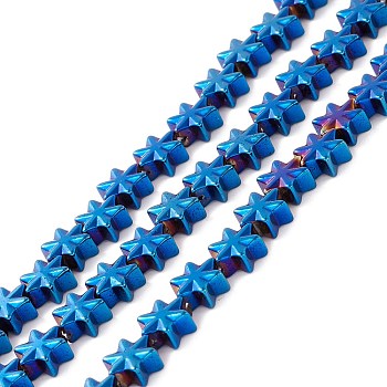 Electroplate Synthetic Non-magnetic Hematite Beads, Star, Blue Plated, 7.5x7x3.5mm, Hole: 1mm, about 44~61pcs/strand, 11.02 inch(28cm)~15.55 inch(39.5cm)