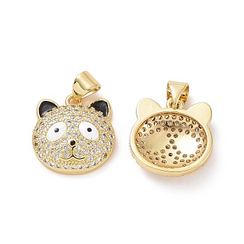 Brass Micro Pave Clear Cubic Zirconia Pendants, with Enamel, Panda Head Charms, Golden, White & Black, 15.5x15x4mm, Hole: 3.5x4.5mm