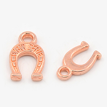 Tibetan Style Alloy Charms, Horseshoe, Rose Gold, 12x7.5x2mm, Hole: 2mm
