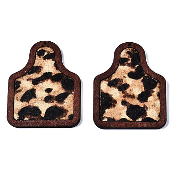 Eco-Friendly Cowhide Leather Big Pendants, with Dyed Wood, Bottle with Leopard Print, Sandy Brown, 58x45x3mm, Hole: 1.5mm