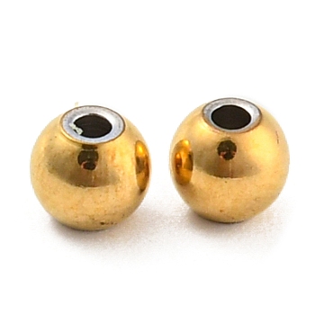 304 Stainless Steel Spacer Beads, Round, Real 18K Gold Plated, 4x3.5mm, Hole: 1.2mm