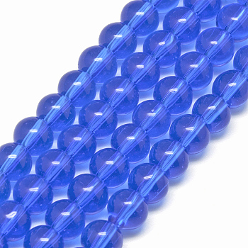 Round Transparent  Glass Beads Strands, Royal Blue, 8mm, Hole: 1mm, about 40pcs/strand, 11~12 inch