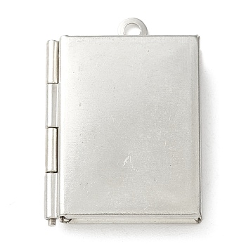304 Stainless Steel Diffuser Locket Pendants for Teachers' Day, Photo Frame Pendants for Necklaces, Blank Book, Stainless Steel Color, 26x19x4.5mm, Hole: 1.8mm, Inner Diameter: 15mm