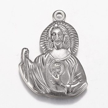 304 Stainless Steel Pendants, Jesus, for Easter, Stainless Steel Color, 40.5x31x3mm, Hole: 2.5mm